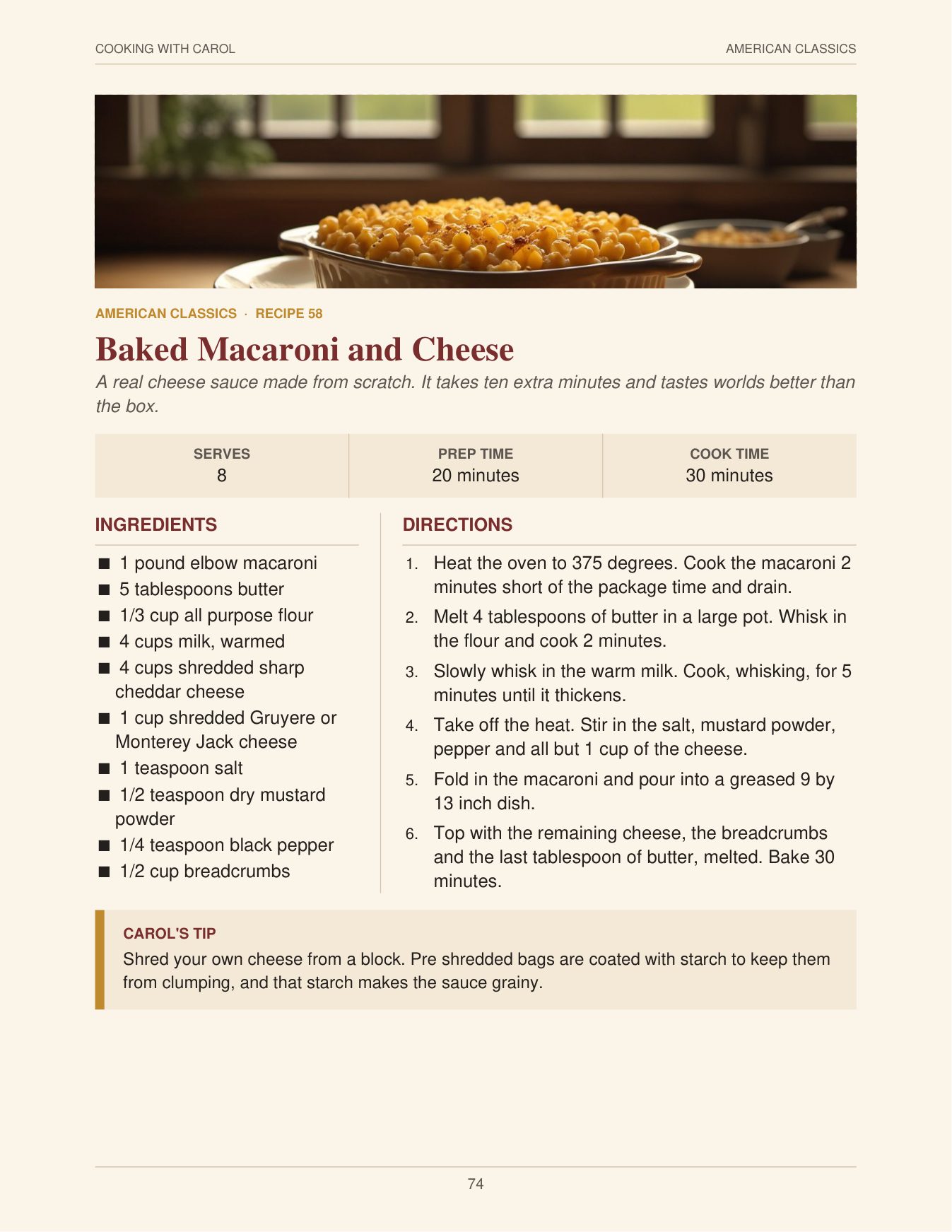 Another recipe page with its photo and Carol's Tip